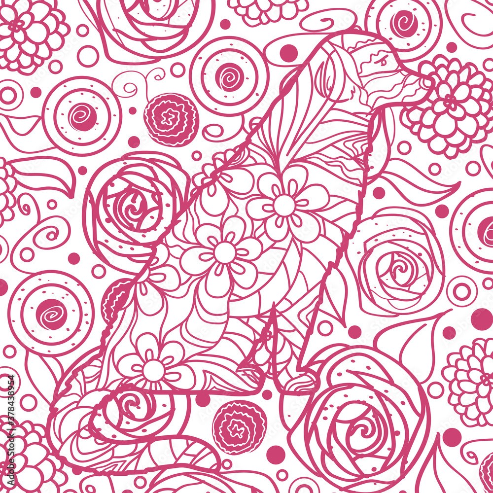 Square pattern. Hand drawn mandala with ornate dog on isolated background. Design for spiritual relaxation for adults. Print for design Square pattern. Hand drawn mandala with ornate dog on isolated background. Design for spiritual relaxation for adults. Print for design