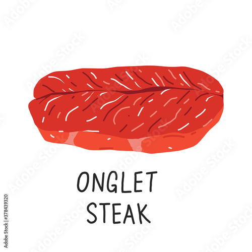 Rib eye steak, raw ribeye meat, uncooked beef cut piece, realistic vector illustration on white backgroound, good as icon for restaurant or butchery