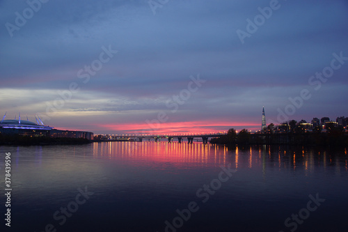 Beautiful sunset over the gulf of finland in the city of saint petersburg © morelena