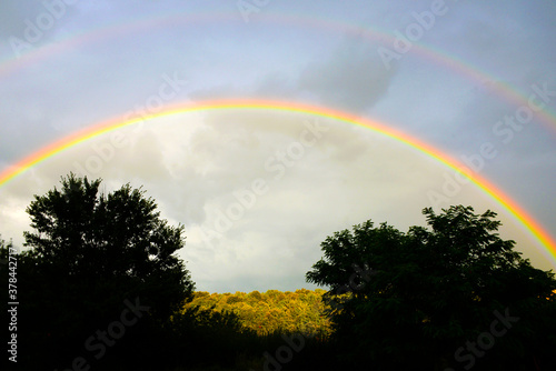 rainbow over Beautiful small village Montclus in Department Gard in Southern France