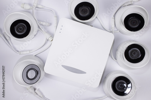 Set of IP video surveillance on a white background.