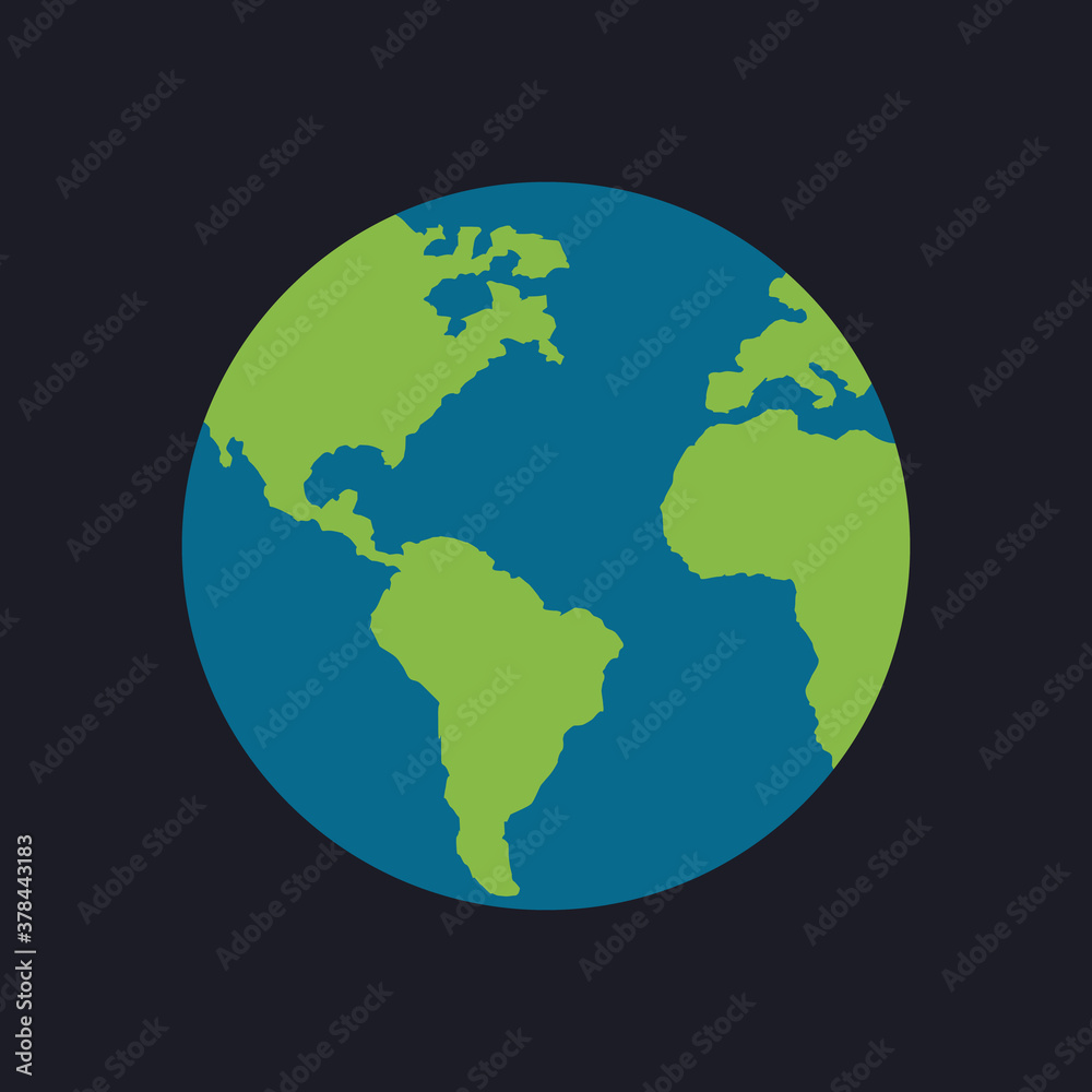 Planeta tierra. Mundo. Icono de planeta. Ilustración vectorial aislada en fondo azul oscuro
