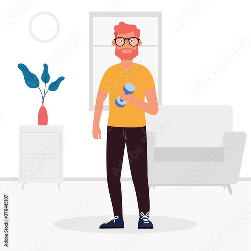 Man exercising at home. Healthy lifestyle - Vector
