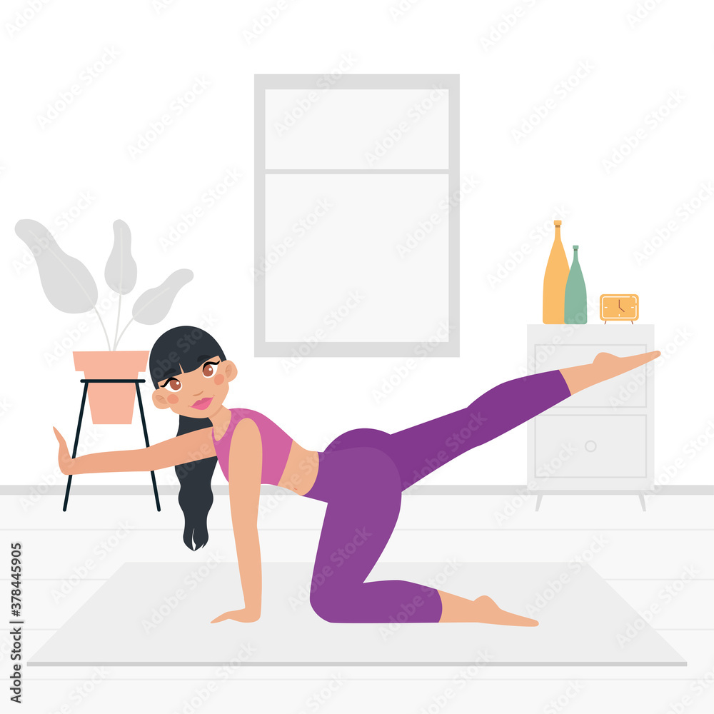 Fototapeta premium Woman exercising at home. Healthy lifestyle - Vector