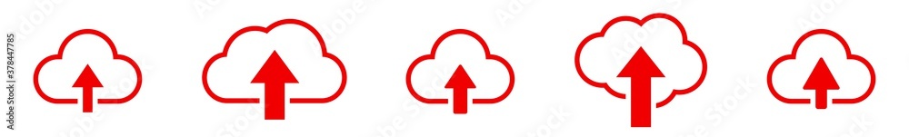 Cloud Upload Icon Red | Clouds Arrow Up Illustration | Computing Storage Symbol | Server Data Internet Logo | IT Service Sign | Isolated | Variations Cloud Upload Icon Red | Clouds Arrow Up Illustration | Computing Storage Symbol | Server Data Internet Logo | IT Service Sign | Isolated | Variations