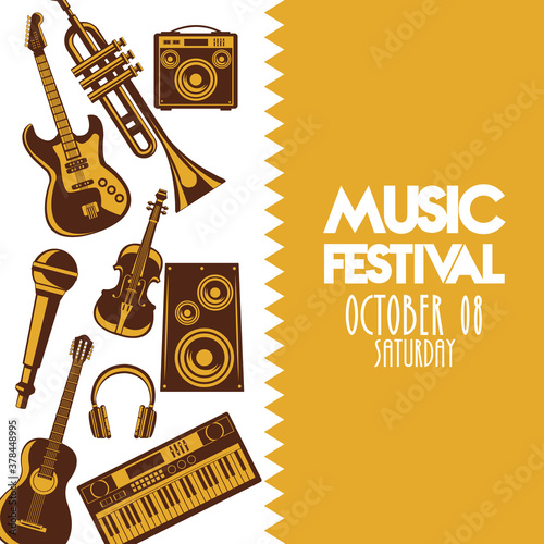 music festival poster with instruments and lettering