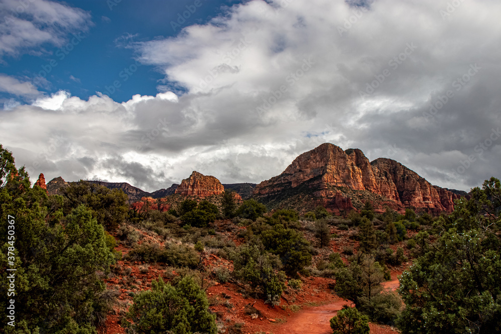 Beautiful reflections of light on the red hills and wilderness, Sedona, AZ, USA