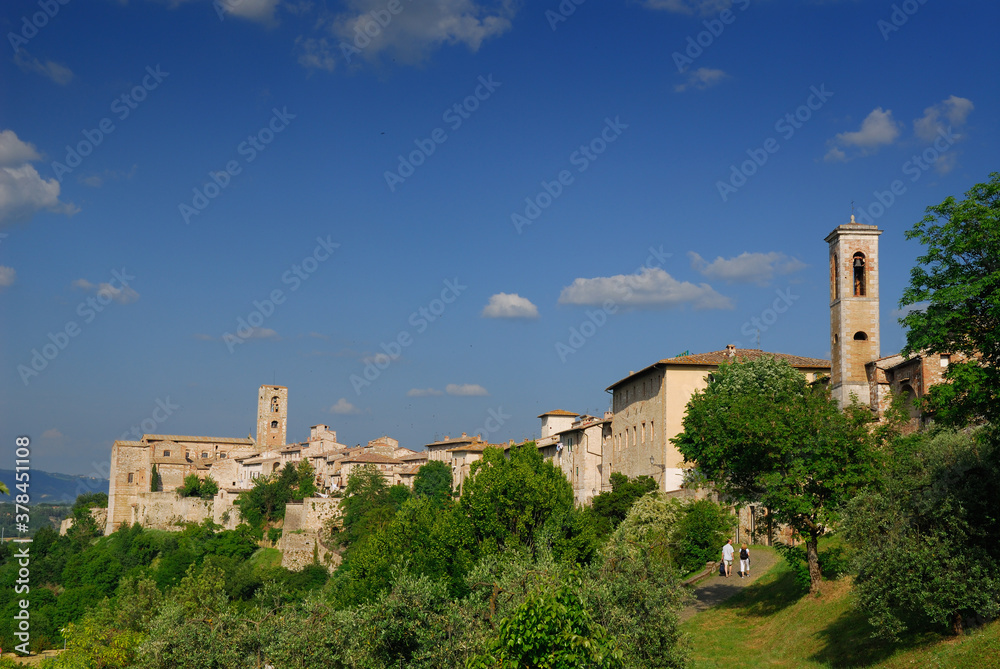 Bell Towers and vacationers in Colle di Val d'Elsa in Tuscany Italy