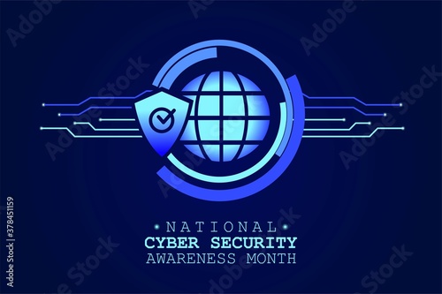 National Cyber Security Awareness Month is observed in October in USA. Hud elements, global icon, concept vector for greeting card, poster and banner website.