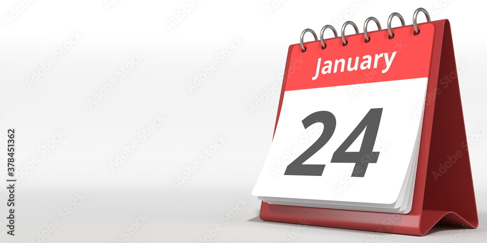 January 24 date on the flip calendar page, 3d rendering January 24 date on the flip calendar page, 3d rendering