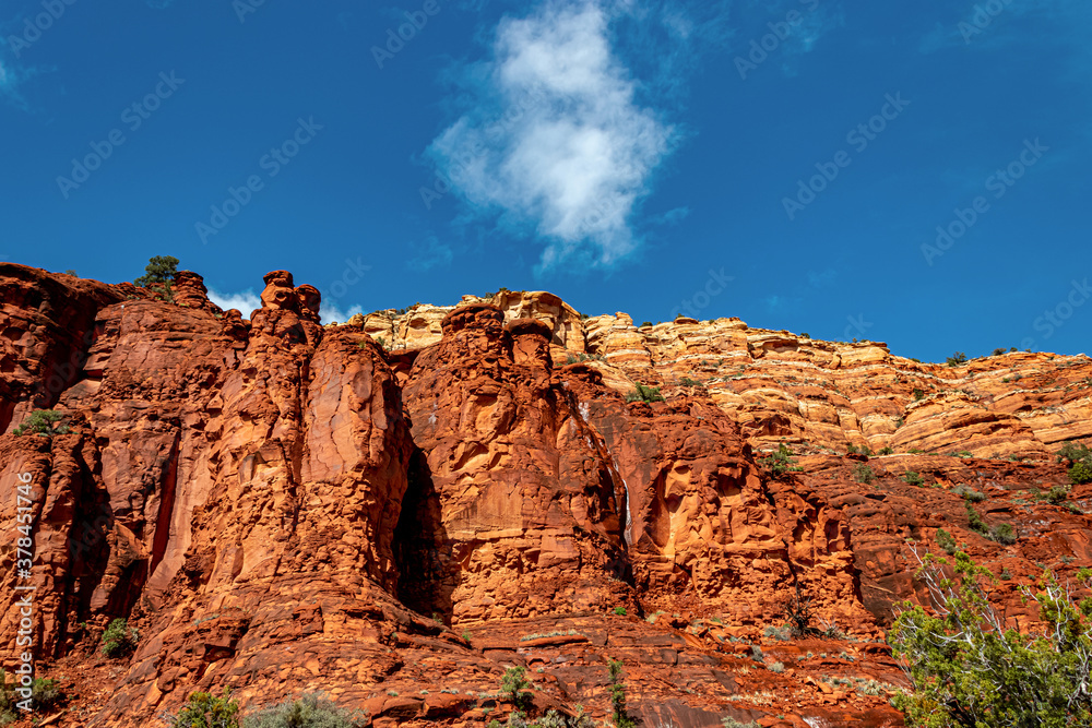 Yellow, orange and red rock walls dominate the desert landscape, Sedona, AZ, USA