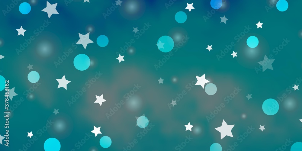 Light BLUE vector texture with circles, stars. Abstract design in gradient style with bubbles, stars. Design for textile, fabric, wallpapers.