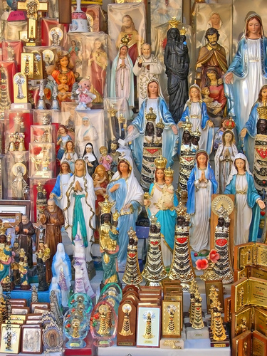 Italy, Marche, Loreto religion souvenirs shop near the Holy House basilica. 