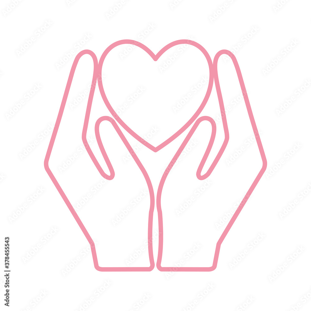 Heart between hands line style icon vector design Heart between hands line style icon vector design