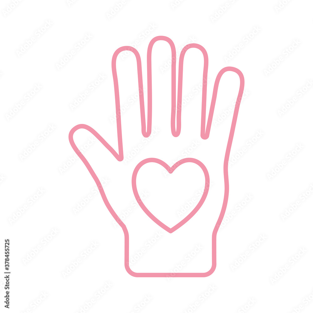 Heart on hand line style icon vector design Heart on hand line style icon vector design