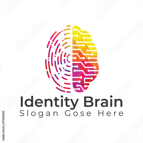 Vector Logo Icon With Brain And Fingerprint. Digital brain plus fingerprint vector template design.