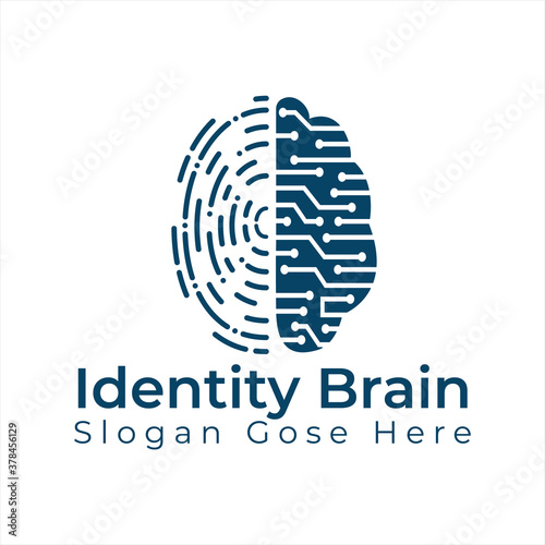 Vector Logo Icon With Brain And Fingerprint. Digital brain plus fingerprint vector template design.