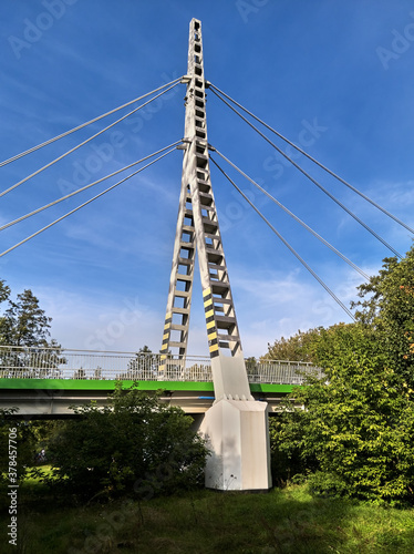 Suspension bridge over Wkra river in Śniadówko, Poland photo