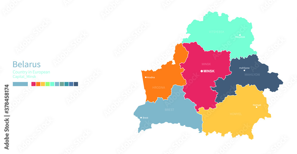 Obraz premium Belarus map. Colorful detailed vector map of the Europe country.