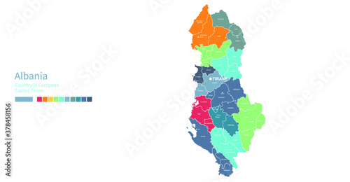 Fotografia, Obraz Albania map. Colorful detailed vector map of the Europe country.