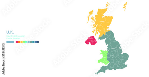 United Kingdom map. Colorful detailed vector map of the Europe country.