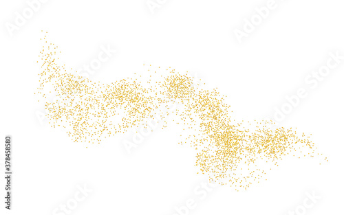 Horizontal wavy strip sprinkled with crumbs golden texture. Background Gold dust on a white background. Sand particles grain or sand. Vector backdrop golden path pieces grunge for design illustration photo