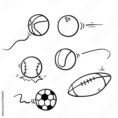 hand drawn doodle ball sport collection icon isolated background