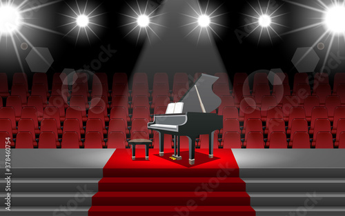 piano and spotlight on the stage in the hall