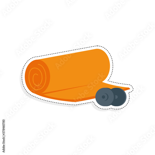 Exercise mat and weights icon - Vector illustration