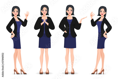 Beautiful Businesswoman in office dress pose on the white background cartoon character design vector