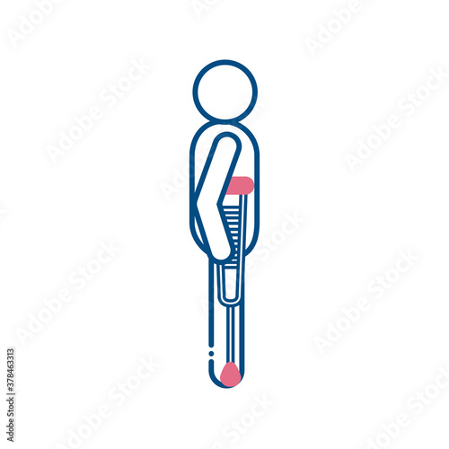 man with crutches line style icon vector design