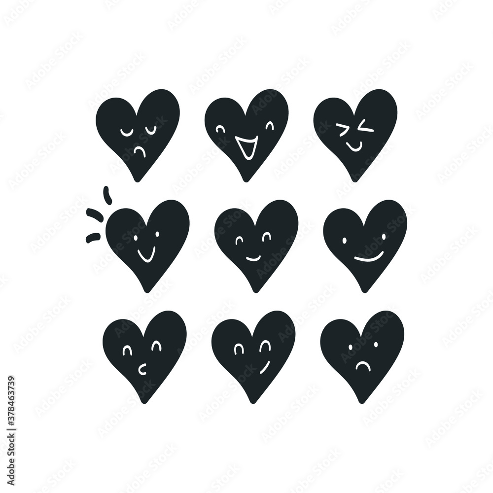 Doodle hearts, hand drawn love heart collection. Symbol of love.