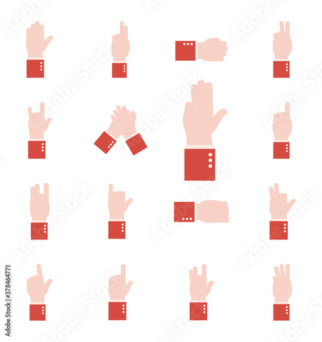 hand sign language alphabet flat style set icons vector design