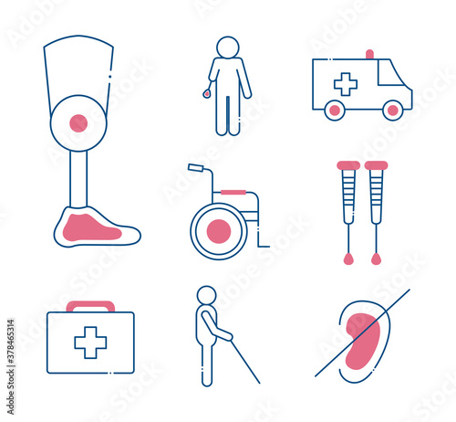 Handicapped line style set of icons vector design