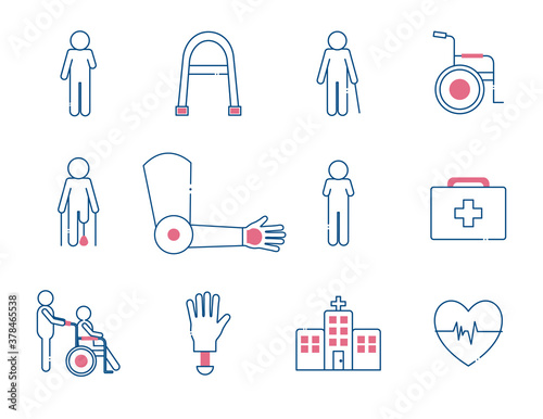 Handicapped line style set icons vector design