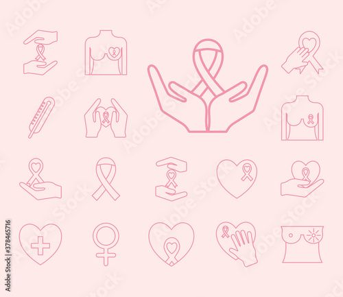 breast cancer line style icons collection vector design