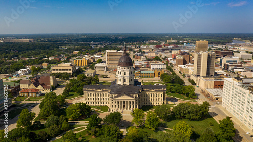 Aerial View Mid Day at the State Capital Building in Topeka Kansas USA