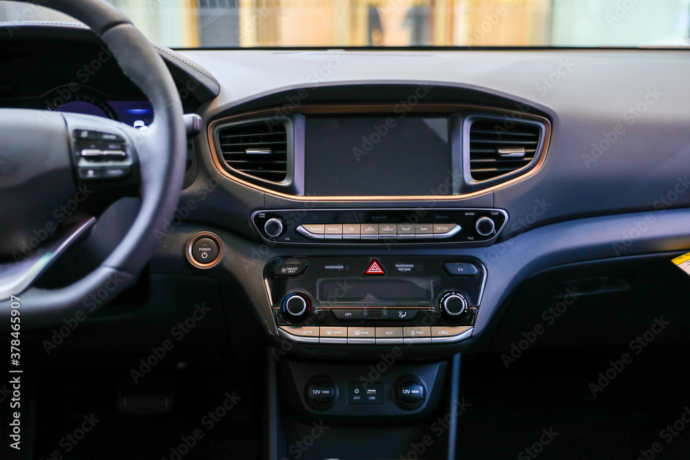 Luxury korean car interior dashboard with wide screen and functional button