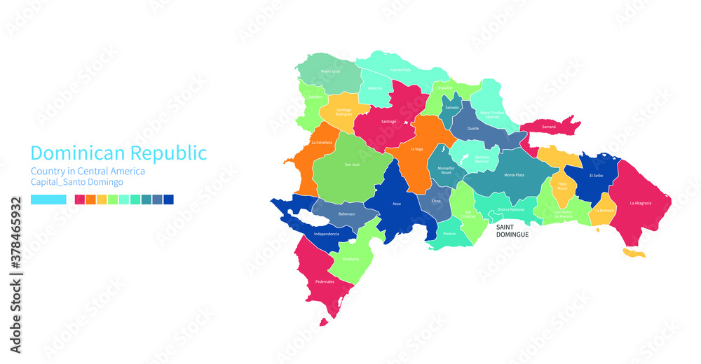 Obraz premium Dominican Republic map. Colorful detailed vector map of the Central America, Caribbean country.