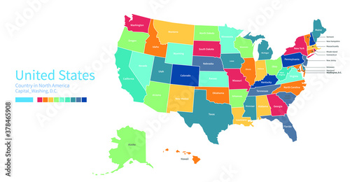 US map. Colorful detailed vector map of the North America country.