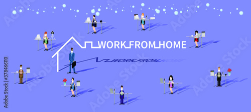 Men and women wear mask.work from Home to protect from COVID-19 virus outbreak spreading concept.