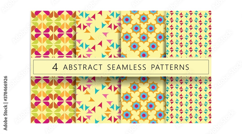Set of abstract seamless patterns. Vector illustration geometric colorful design. 