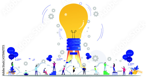 Business team Man and woman think analyze creative work  with
Light bulb ,flat design illustration Creativity modern Idea and Concept Vector 
