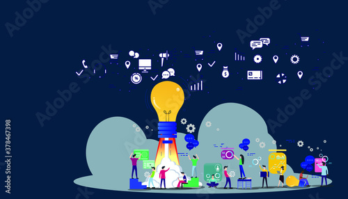 Business team Man and woman think analyze creative work  with
Light bulb ,flat design illustration Creativity modern Idea and Concept Vector 