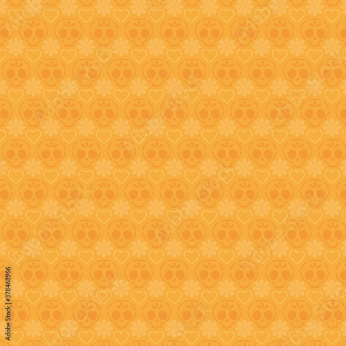 Mexican skulls pattern and orange background vector design
