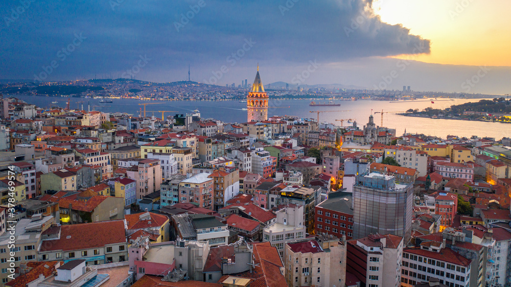 Fototapeta premium Aerial view of Galata tower and Istanbul city in Turkey.