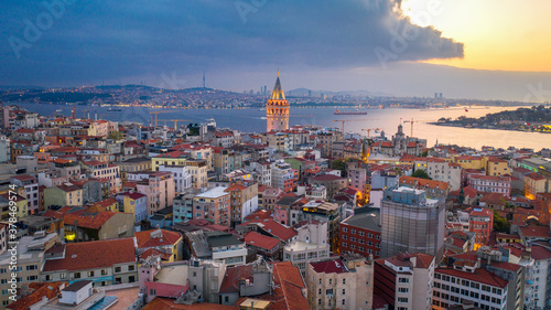 Aerial view of Galata tower and Istanbul city in Turkey. photo