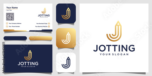 creative letter J with pencil concept logo design inspiration. and business card design