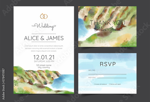 wedding cards, invitation. Save the date sea style design. Romantic beach wedding summer background	