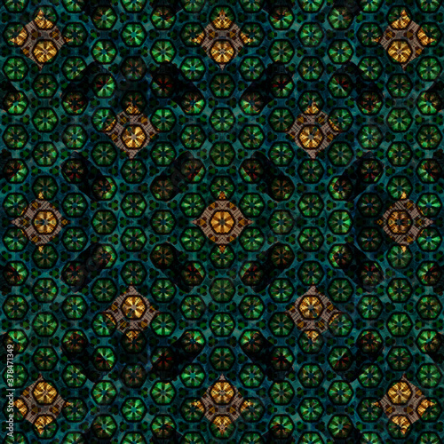 Kaleidoscope background pattern visible inside the eyelids when eyes closed